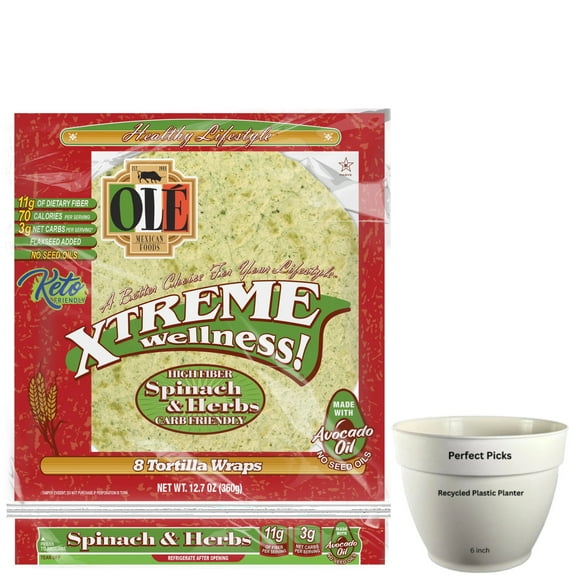 Olé Xtreme Wellness High Fiber Spinach & Herbs Tortilla Wraps, 12.7 oz, 8 Count