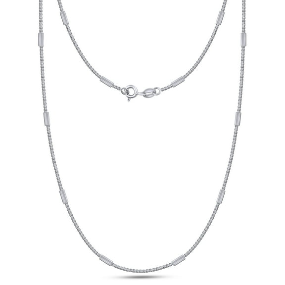 AFFY Box Chain Necklace for Women and Men Italian Crafted 0.80mm Bar Station Chain Necklace 18 Inch 14K White Gold Over 925 Sterling Silver with Spring Ring Clasp