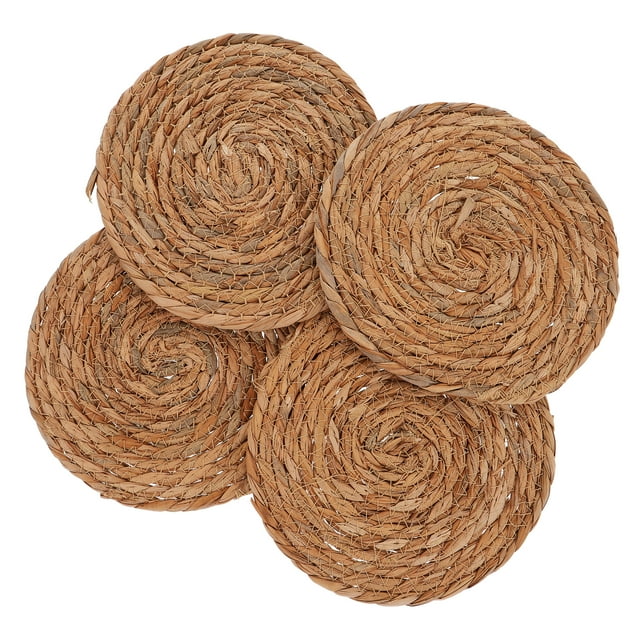 FELTECHELECTR 4 manteles individuales de mimbre redondos trenzados, resistentes al calor, para tazas de té y platos calientes, para decoración de mesa y cocina.