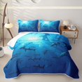 thumbnail image 2 of jejeloiu Deep Ocean Shark Bed Spread Queen,Sunlight Print Queen Coverlet Set For Boys,Blue Black,3pcs, 2 of 7