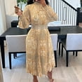 thumbnail image 2 of IROINNID Long Sleeve Dress for Women Summer Pearl Belt Printed Pleated Lantern Sleeve Half High Neck Dress Discount,Yellow, 2 of 6