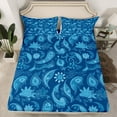 thumbnail image 2 of jejeloiu Paisley Flowers Queen Sheet Sets,Rustic Floral Flat Sheet,Blue Bohemian Floral Queen Fitted Sheet For Men Women,Breathable Home Decor,4pcs, 2 of 7