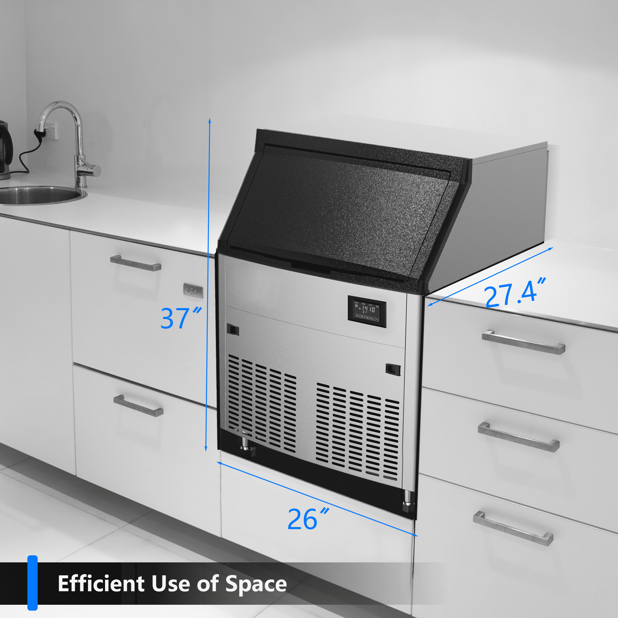 Coolake Commercial Under Counter Ice Maker 450lbs/24H with 130lbs Storage, Descaling Water Filter, Ice Ready in 5-15 min, DOE ETL Listed, 115V