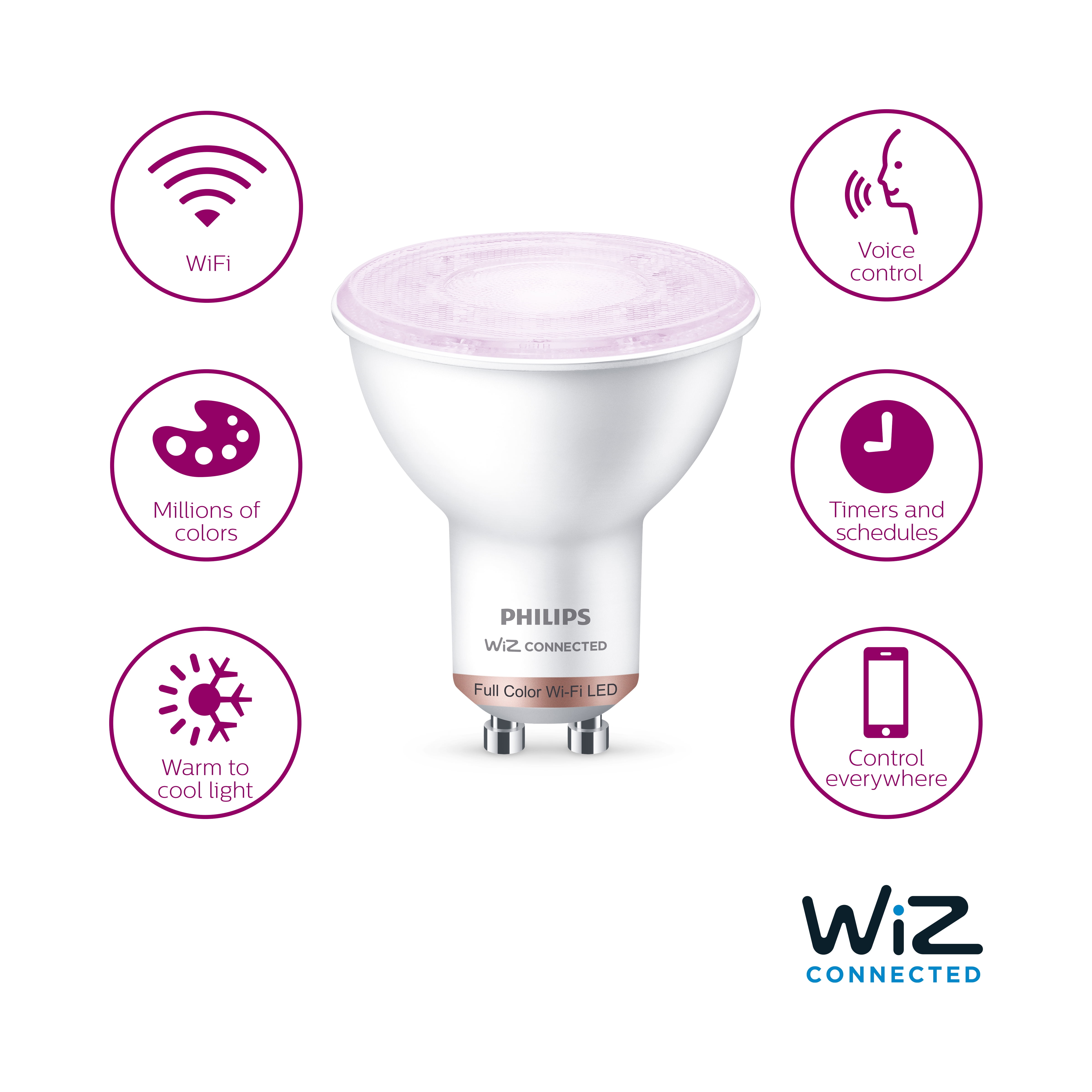 Philips - Hue GU10 Bluetooth 50W Smart LED Bulb - White and Color