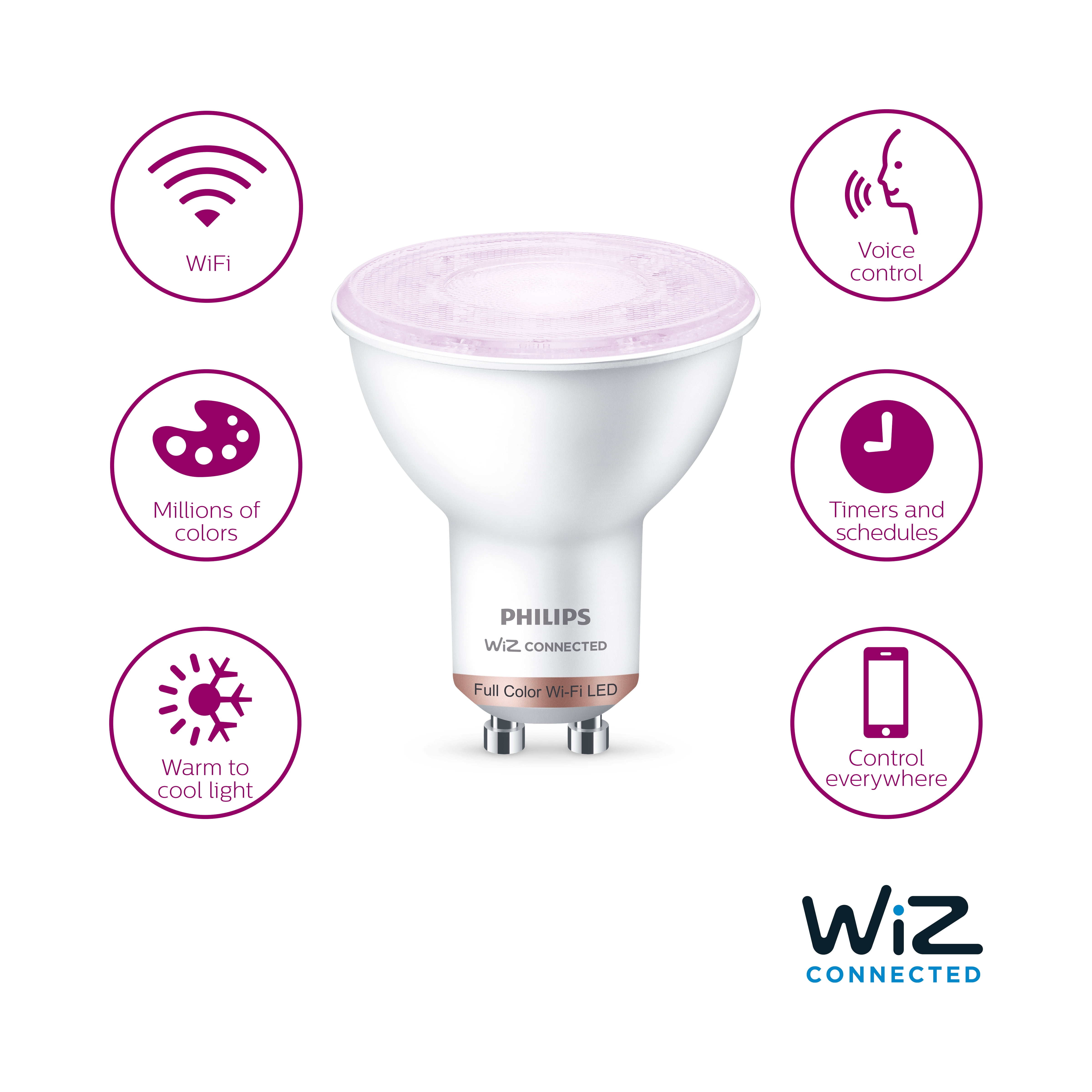 Philips Smart Wi-Fi Connected LED 50-Watt GU10 Light Bulb, Color, Dimmable  (1-Pack) 