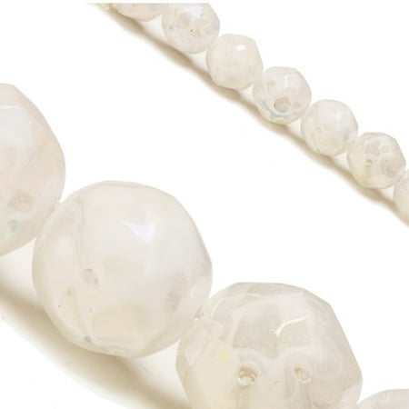 - White Round Faceted Millefiori Glass Beads Glassy Finished 8mm Sold per pkg of 31pcs String