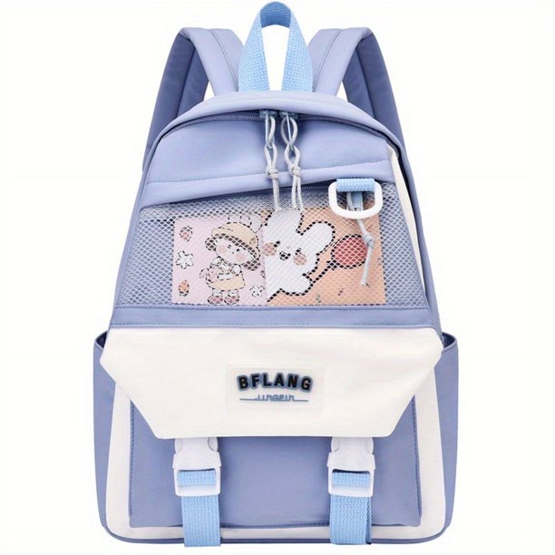 1pc Children's Backpack For Kindergarten Primary School, Travel Backpack For Boys And Girls, Cute Rabbit Pattern Design Backpack, Simple Preppy Contrast Color Backpack