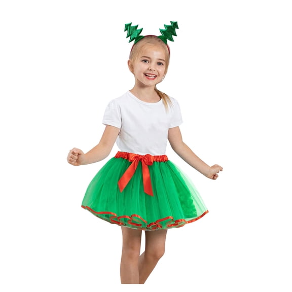 YWDJ Girls Skirts Toddler Baby Girls Cute Christmas Net Yarn Princess Skirt Multi-color Skirt Bow Headband Suit Green 2T