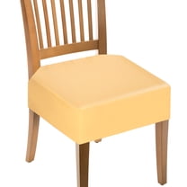 2 Pack PU Dining Chair Seat Covers, Stretch Chair Cushion Slipcovers, Waterproof Rear Covers Protector for Dining Room, Kitchen, Bedroom, Yellow