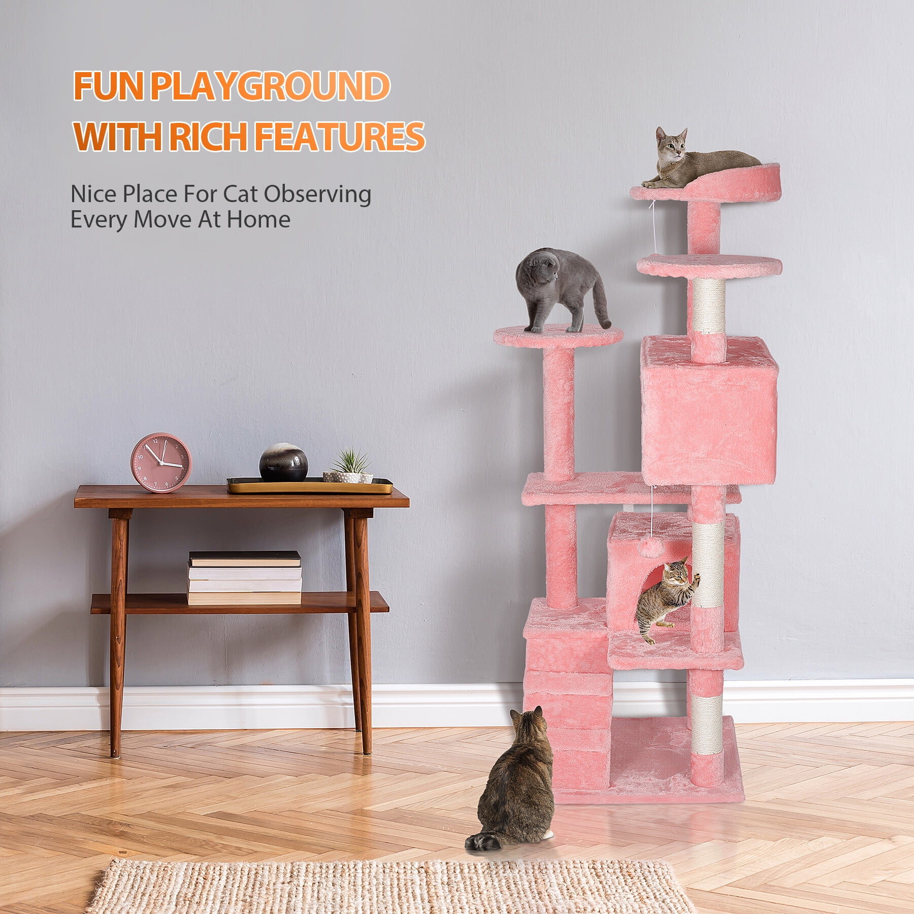 ZENY 55" Cat Tree Multi-Levels Condos Scratching Post Tower Play House, Pink