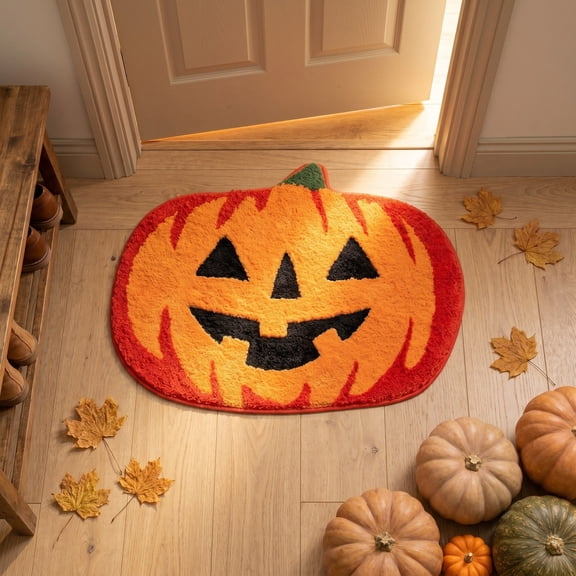 LEFXSMR Halloween Door Mat Pumpkin Decor Holiday Welcome Mat Non-slip Bathroom Rug for Fall Halloween & Thanksgiving Entry Decor