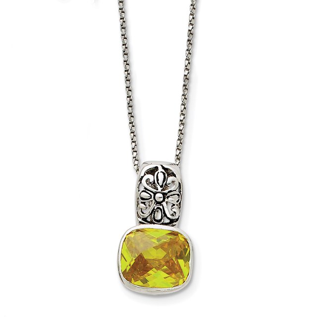 Sterling Silver Antiqued Yellow CZ Necklace 18 Inch