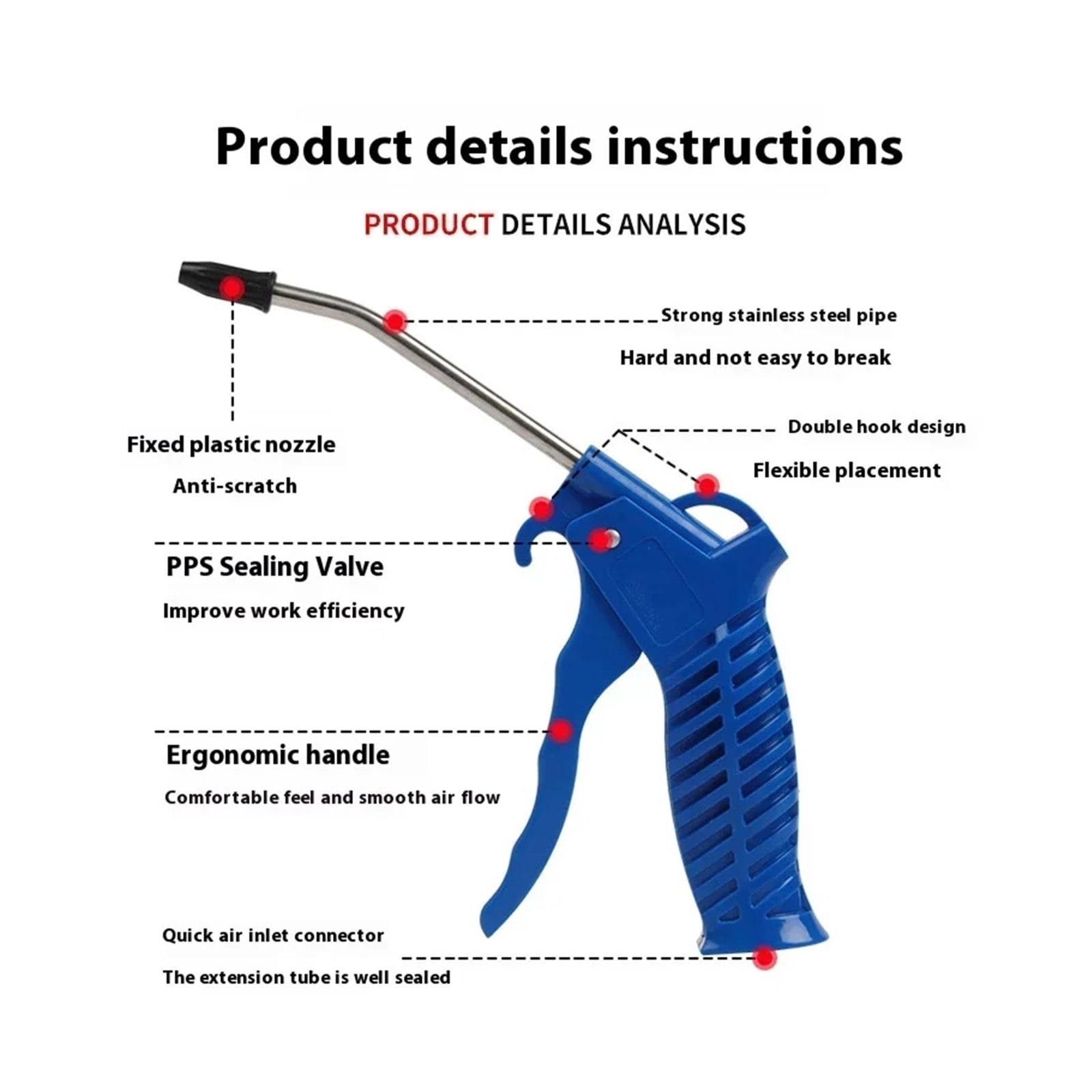 Air Blow Guns Pneumatic Dust Blowing Gun Air Pump Extended Nozzles High Pressure Dust Blowing Tool Air Duster Cleaning Tool ,Flexible