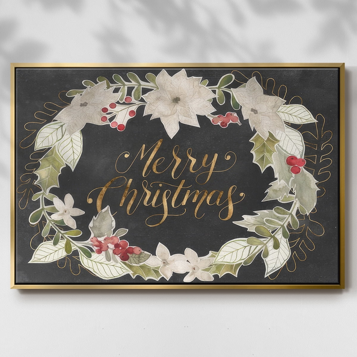 Gilded Christmas Collection A - Framed Gallery Wrapped Holiday Canvas - 25 x 37 - Gold Frame