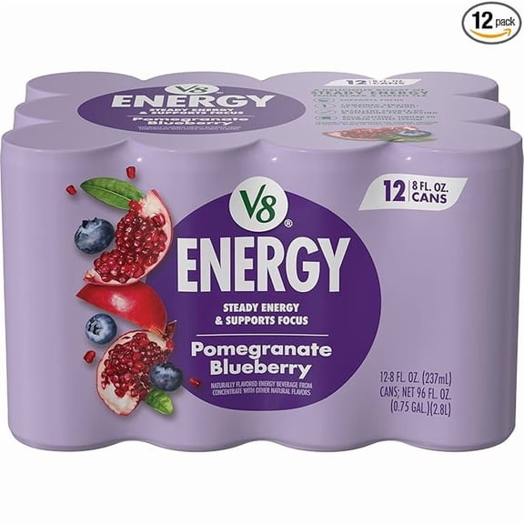 V8 Energy Pomegranate Blueberry Energy Drink, 8 fl oz Can (12 Pack)