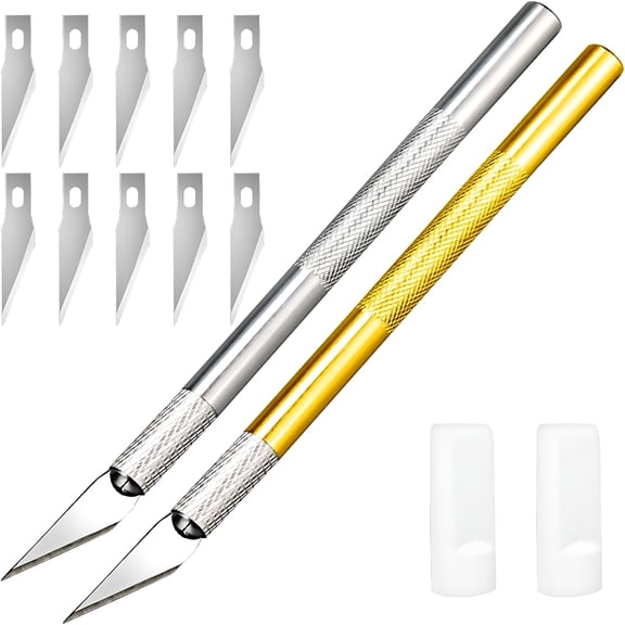 FACEGA 2Pcs Craft Knife,Professional Knife with 12 Spare Replacement Blades - Precision Carving Knife Carbon Steel Hobby Knives Kit for Engraving DIY Art Paper Cutting PCB Repair Modeling