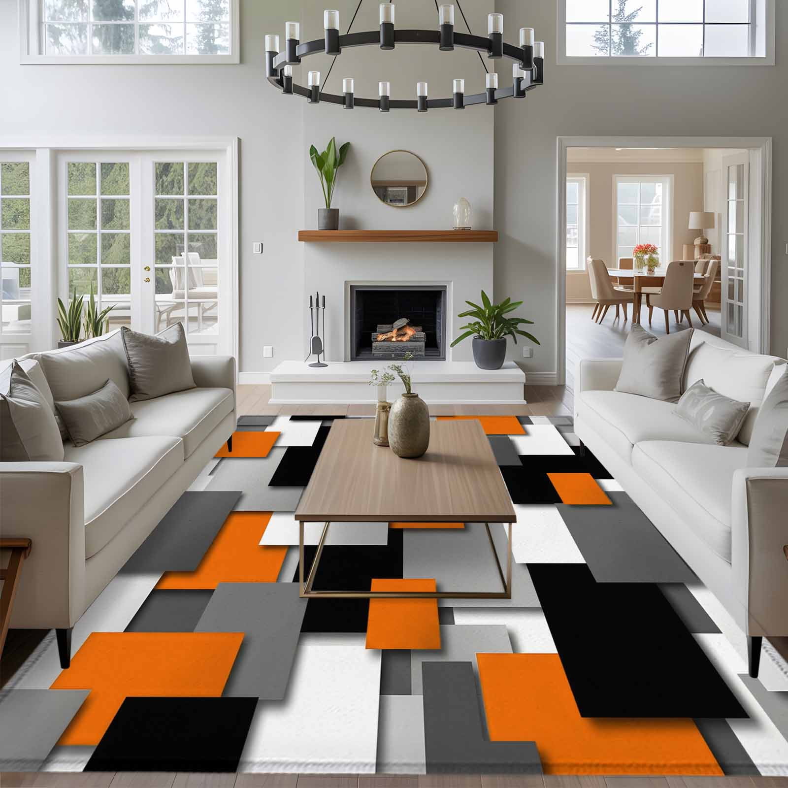 Burnt Orange Black Geometric Area Rug 5x8 Washable Rug Non Slip Modern Abstract Art Block Large Area Rug Soft Stainresistant Indoor Floor Carpet for Living Room Bedroom Home Office Dining Room