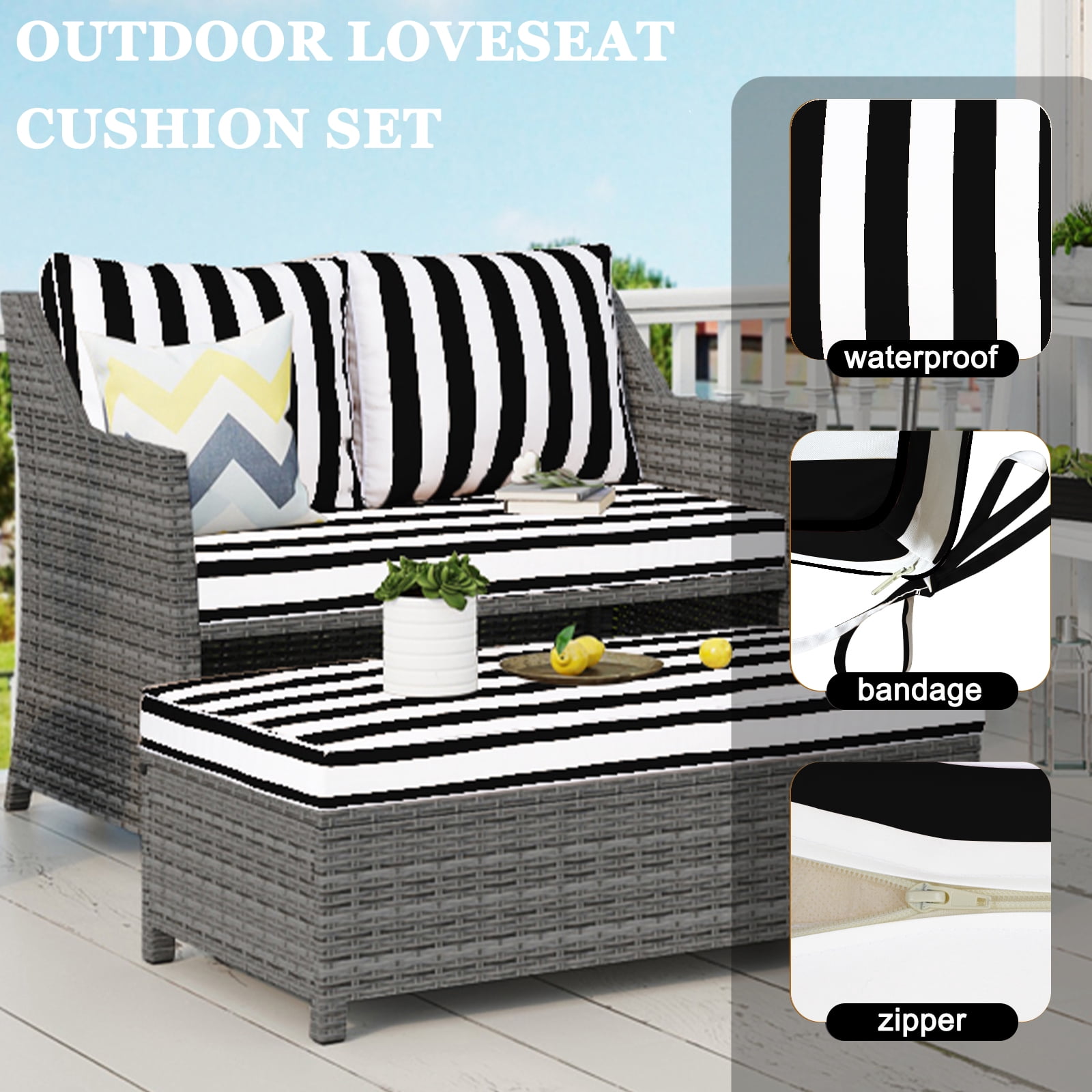 swing Outdoor Loveseat Cushion Set 48 x 24 inch,Waterproof Weather & Fade Resistant Seat and Backrest Cushion Set for Couch, Swing, Bench