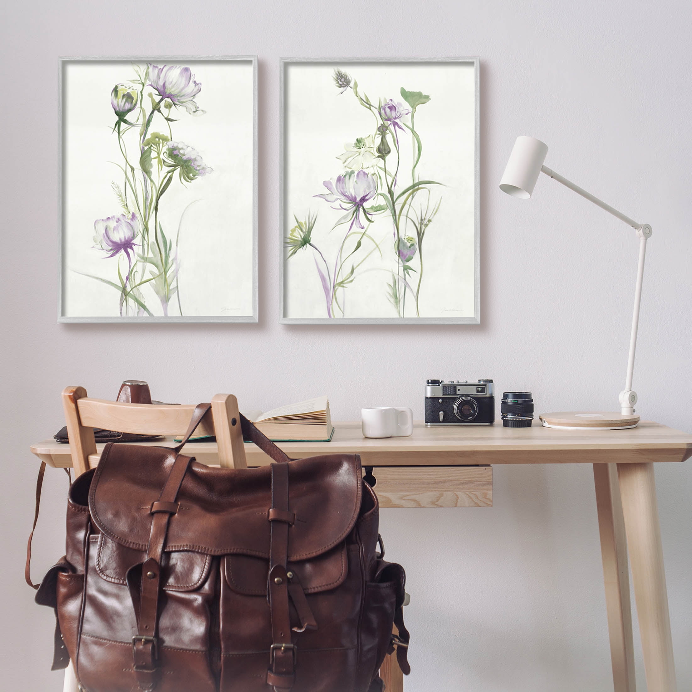 Stupell Industries Traditional Flower Stem Blossoms Graphic Art Gray Framed Art Print Wall Art, Set of 2, Design by Liz Jardine