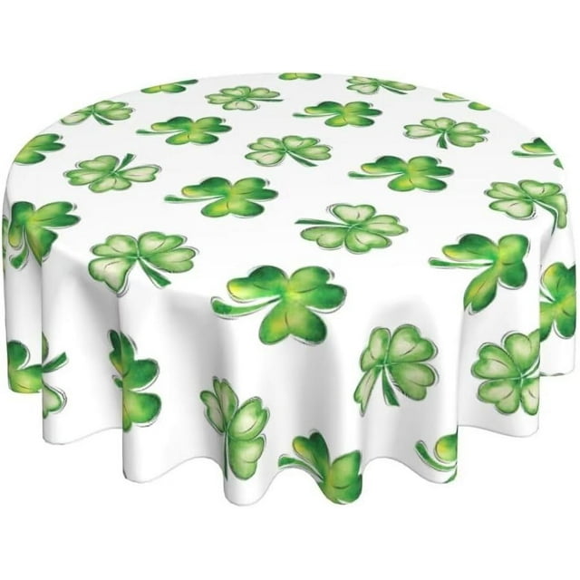 St. Patrick''s Day Tablecloth 70x70 Inch Round Watercolor Shamrock Table Cloth Washable Wrinkle Resistant Rustic Lucky Green and White Table Cover for Holiday Party Dinner Decor