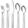 thumbnail image 1 of Queilt 5-Piece Hammered Silverware Set, Food-Grade Stainless Steel Flatware Set, Cutlery Set, Home Kitchen Utensil Set, Include Knifes Forks and Spoons Silverware Set, Mirror Finish, Dishwasher Safe, 1 of 5