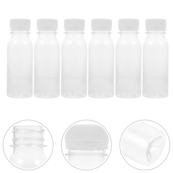 Mobestech 6Pcs Multi Functional Plastic Milk Bottles with Lids for Liquid Storage