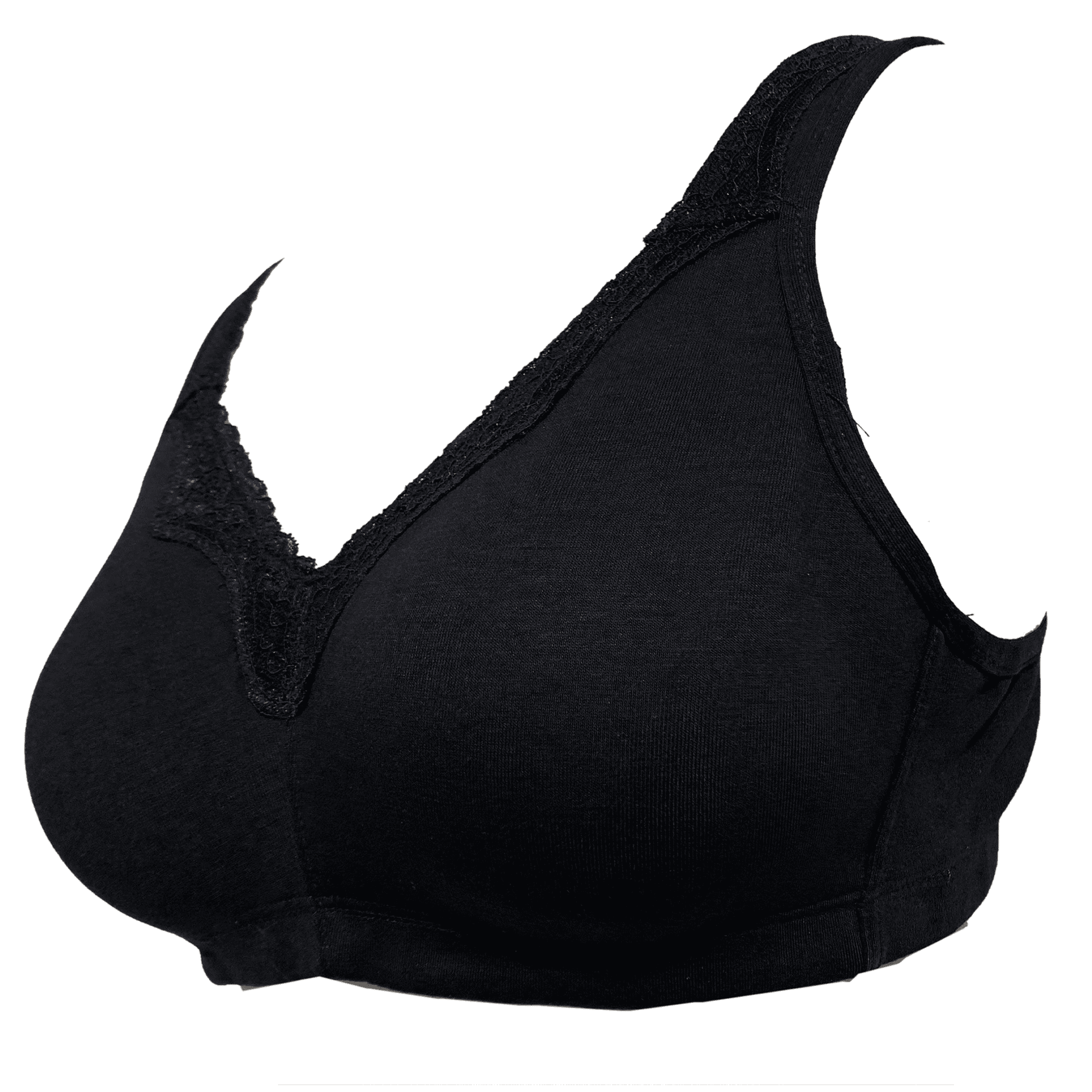 BIMEI Women's Mastectomy Bra Lace Plus Size Full Coverage Non Padded Comfort Cotton Wirefree Bra with Pocket,Black,36D