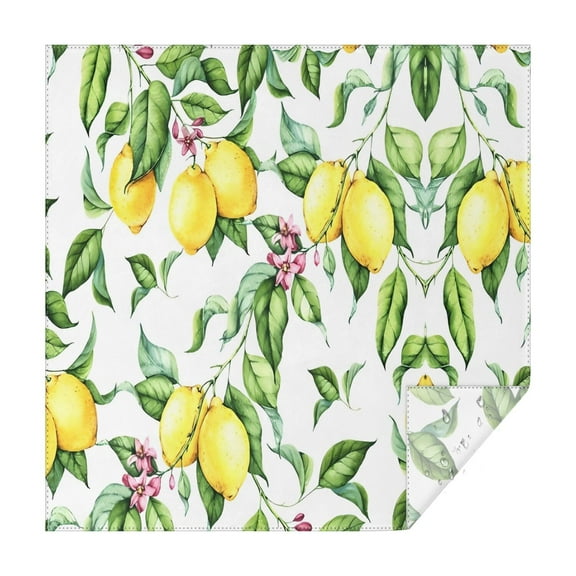 Yellow Lemon Fruit Leaves White Pattern Square Tablecloth,Waterproof Square Table Cover,Wipeable Spillproof Washable Table Cover for Home Kitchen Party Decor 42"X42"(107x107cm)