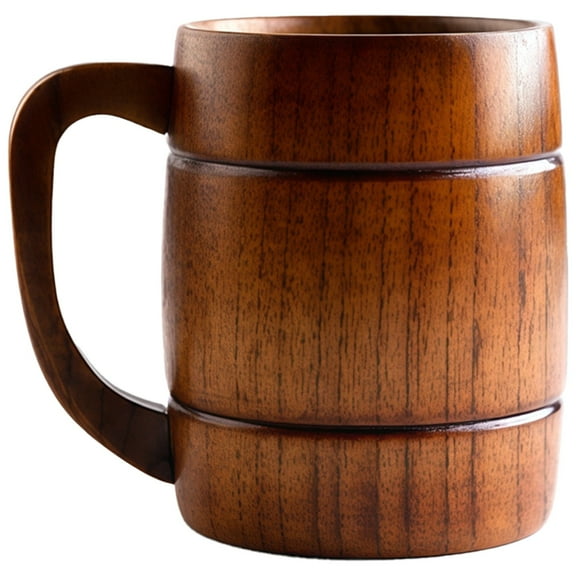 Wooden Coffee Mug with Ergonomic Handle, Diameter 3.15 in / 8 cm, Height 4.13 in / 10.5 cm, Handled Beer Mug, Lightweight, for Tea, Coffee, Beer, and Travel, Great for Camping and Everyday Use