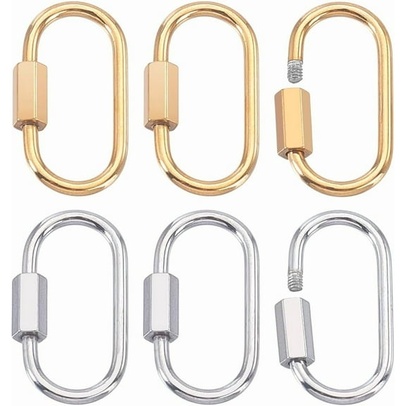 6Pcs Small Locking Carabiner Screw Stainless Steel Oval Screw Carabiner Lock Charms Locking Keychain Clip Hook Quick Link for Bracelet Necklace Keychain Jewelry Making