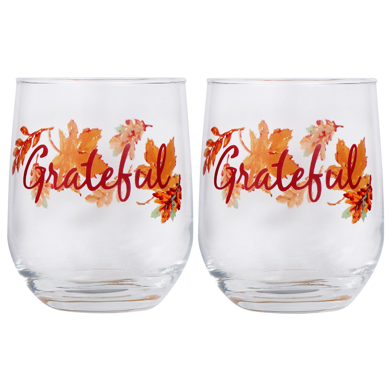 Fall Wine Glasses (Set of 2 or Set of 4 16.8oz.), Stemless Wine Glass