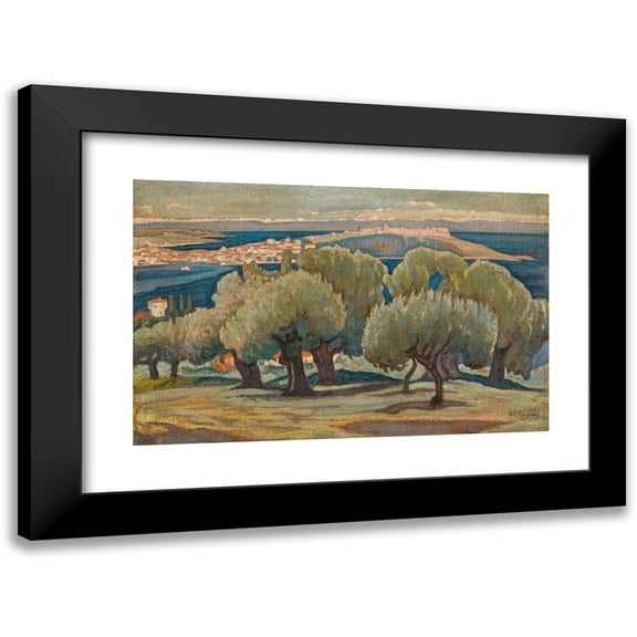 Konstantinos Maleas 14x11 Black Modern Framed Museum Art Print Titled - Olive Trees, Mytilini
