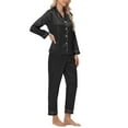 thumbnail image 5 of WTOBBY Women's Plus Size Ice Silk Satin Long Sleeve Long Pants Pajama Set, Soft Lightweight Loungewear for Home Relaxation and Sleep,Black L, 5 of 6