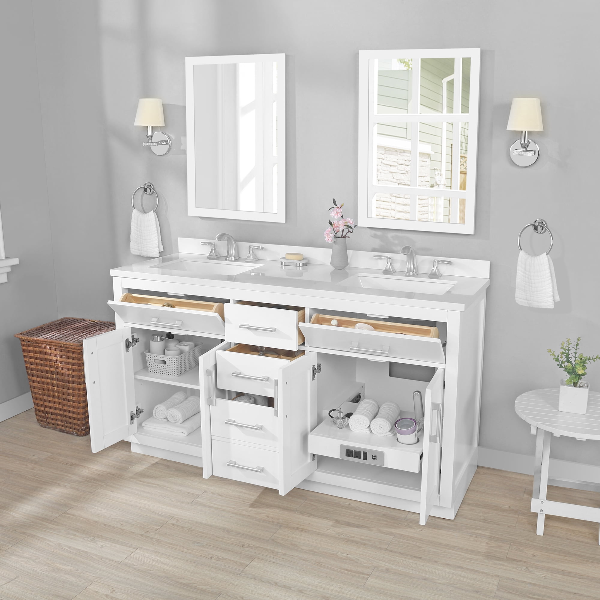 Ove Decors Bailey 60 W x 22" D Freestanding Bathroom Vanity with Double Sink, Pure White