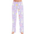 thumbnail image 2 of Adult Easter Pajamas Wide Leg Drawstring Spring Pjs Cute Bunny Print Soft Stretch Waist Pants (Watermelon Red,S), 2 of 4