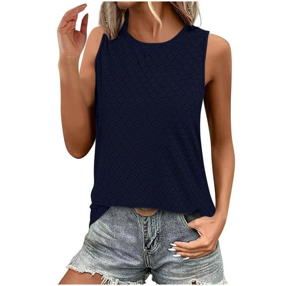 GaThRRgYP Women's Sleeveless Round Neck Ruffle Blouse,Womens Plus Size Tops,Women's Fashion Solid Round Neck Short Sleeves Casual T-Shirt Top Navy M