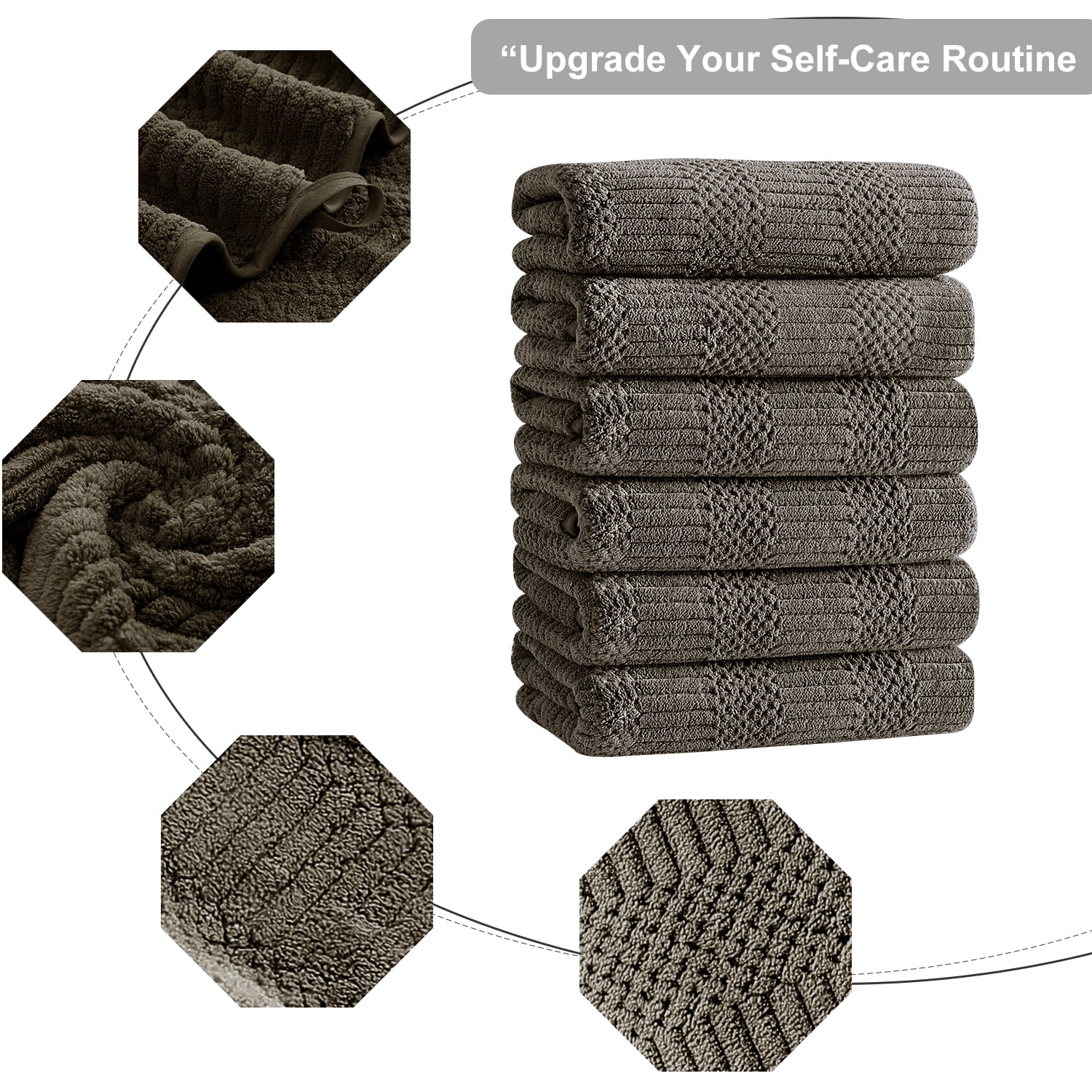 Jessy Home 12 Pack Dark Brown Hand Towel Set 16"x31" Soft Highly Absorbent Quick Dry Bathroom Towels 600 GSM Microfiber Plush Towels