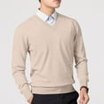 thumbnail image 6 of Sweaters for Men Long Sleeved V Neck Solid Color Texture Design Sweater Khaki 2XL, 6 of 6