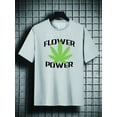 thumbnail image 2 of Men's Plus Size 'FLOWER POWER' Weed Pattern Plain Color Short Sleeve Crew Neck T-shirt, Oversized Casual Clothing For Big And Tall Guys, 2 of 7