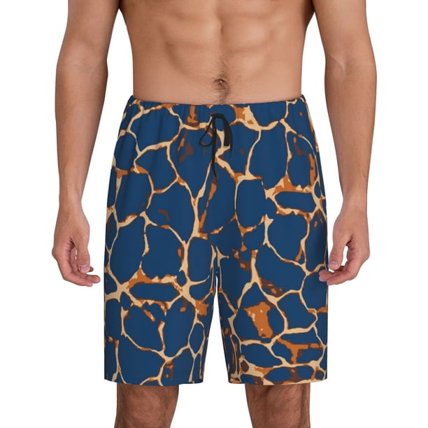 Balery Giraffe Skin Pantalones cortos de pijama de punto de algodón para hombre con cinturilla y bolsillos-Large
