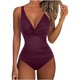 thumbnail image 2 of Traje de baño de una pieza para mujer, cómodo, liso, con almohadilla en el pecho, sin aros, Bikini con escote en V profundo OAVQHLG3B Store  lin121212, 2 of 4