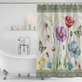 thumbnail image 3 of Spring Flowers Shower Curtain, Waterproof Shower Curtains for Bathroom, Retro Boho Botanical Florals Butterfly Washable Fabric Bathtub Curtain Set Bath Decor with 12 Hooks Long 72"x84", 3 of 8