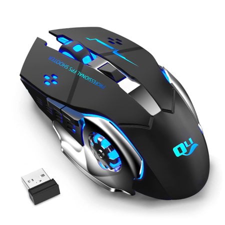 Applie Souris de Jeu Sans Fil Rechargeable USB 2.4G Souris d'Ordinateur avec 7 Lumières LED Colorées, 3 DPI Réglables, Clic Silencieux, Souris Optiques Ergonomiques pour PC Ordinateur Portable Windows Mac