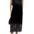 thumbnail image 2 of Women Midi Skirt A-Line Skirt with Lace Trim Long Skirt Casual Midi Skirt Black S, 2 of 9