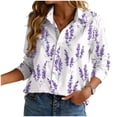 thumbnail image 5 of felwors Loose Fit Printed Button-Up Shirts for Women - Soft Lightweight Long Sleeve Blouses, Wrinkle Resistant, Perfect for Work & Vacation (Purple, L), 5 of 8