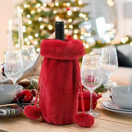 

IWRUHZY Christmas Holiday Style Champagne and Wine Plush Bottles Sleeve Christmas Decorations Small Wine Sleeve