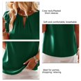 thumbnail image 4 of Blusa con cuello redondo y manga corta de encaje doble, blusa plisada con recorte de color liso para mujer, dama y niña, verde oscuro M, 4 of 5
