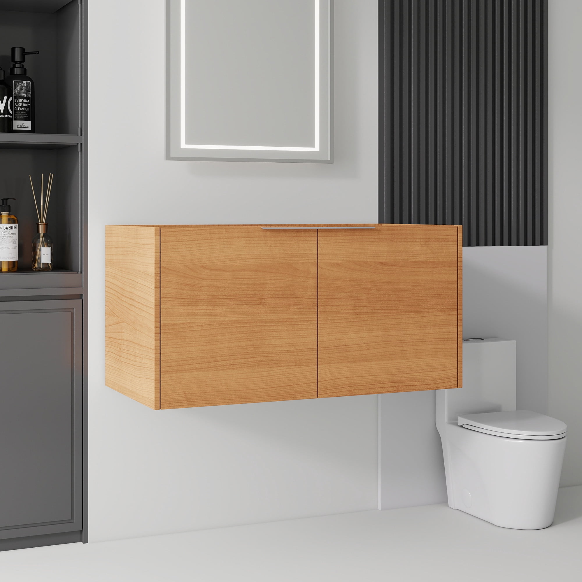 Leumius 36" Floating Bathroom Vanity Cabinet,Soft-Close Double Doors,Wall Mounted Cabinet Set Bathroom Vanity for Small Space,Cabinet Only,Oak