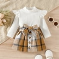 thumbnail image 2 of BLVB Toddler Baby Girl Fall Winter Outfit Long Sleeve Knitted Ruffle Shirt Sweater Top Mini Skirt 2PCS Kids Clothes Set, 2 of 5
