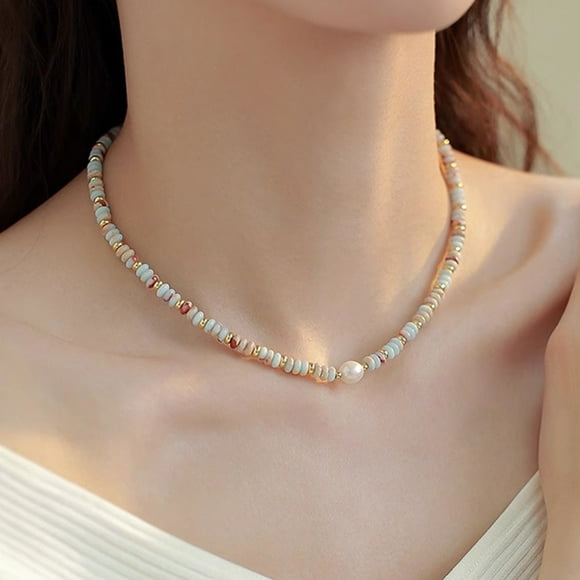 Minar Retro Colorful Natural Stone Crystal Freshwater Pearl Strand Beaded Necklace for Women 14K Real Gold Plated Copper Chokers